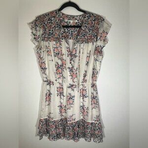 Veronica Beard cottagecore cream pink ruffle slv silk mini dress sz 12 coquette